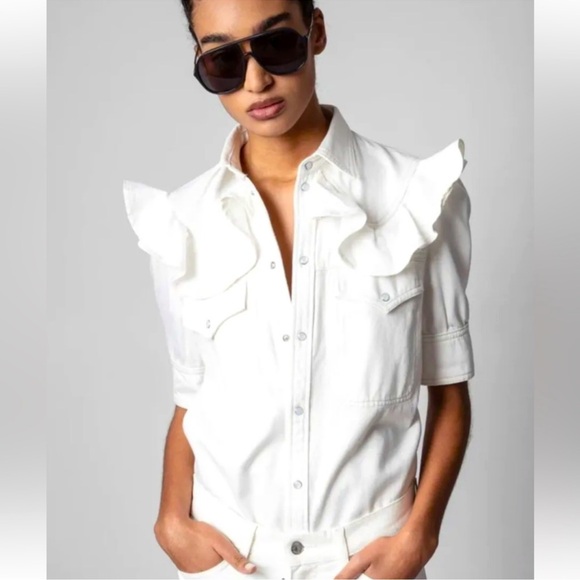 Zadig & Voltaire Tops - Zadig Voltaire white denim Jacket button down shirt Top L